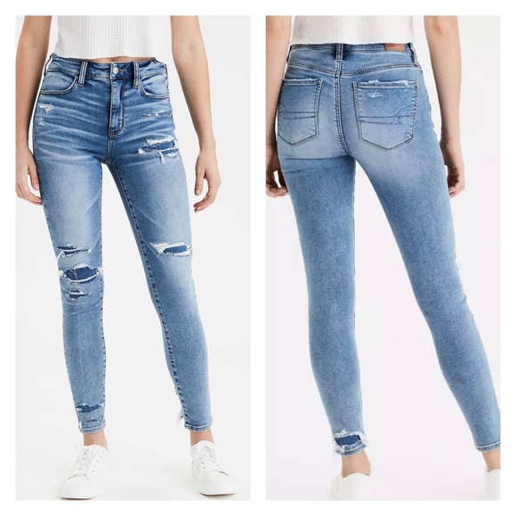 American Eagle Outfitters Denim - American Eagle Super Hi-Rise Jegging Crop Jeans Distressed Size 14